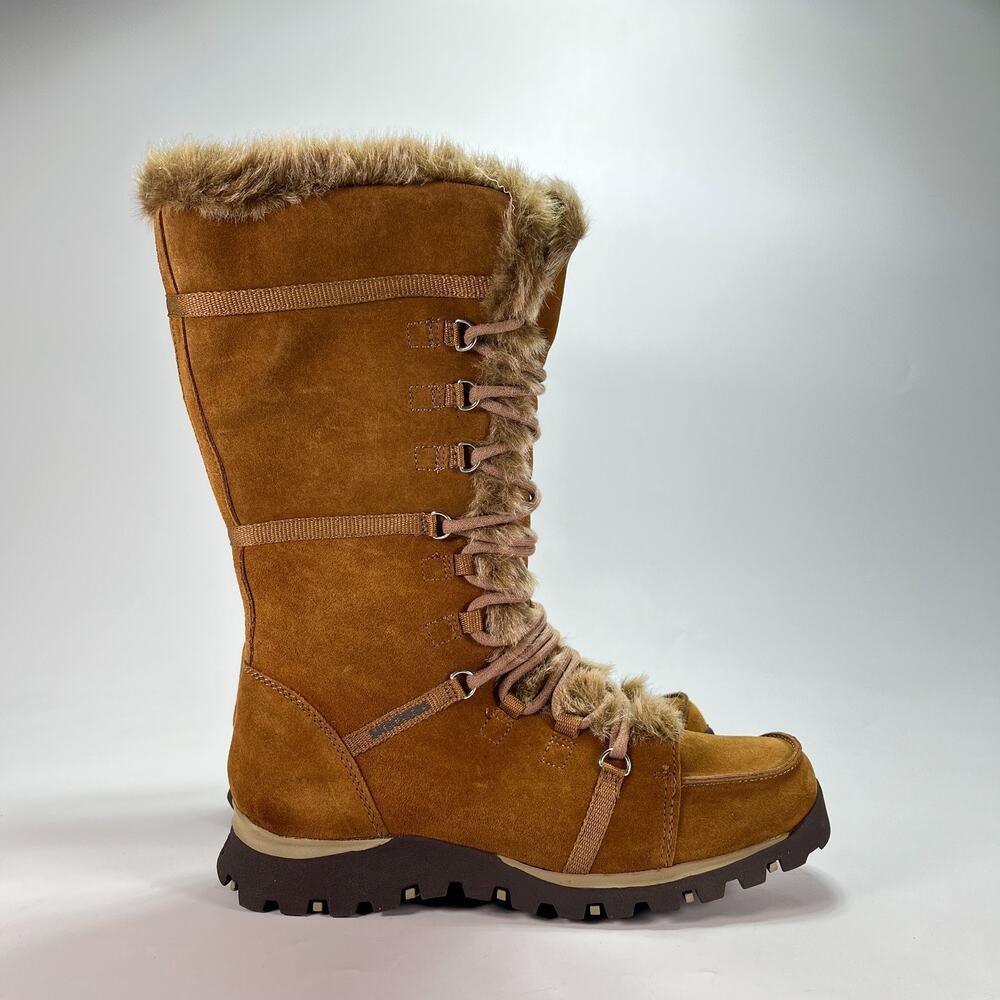 Skechers Grand Jams Unlimited Light Tan Faux Fur Mid Calf Boots Women's Size 9